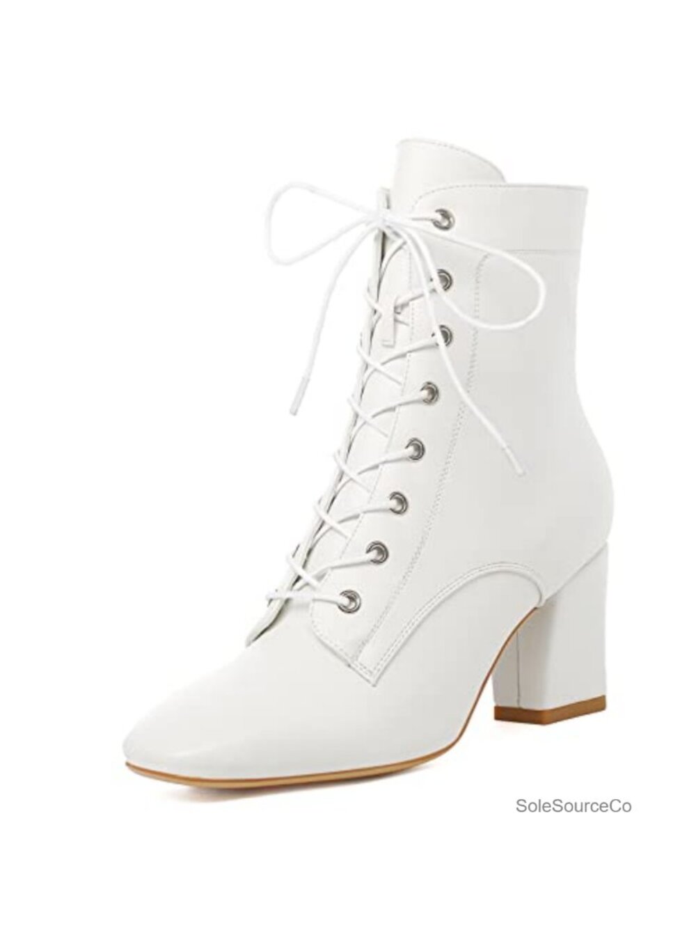 Square Toe Chunky Block Heel Lace Up Ankle Booties Side Zip Boots